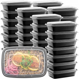 50-Pack Meal Prep Plastic Microwavable Food Containers Meal Prep With Lids 28 oz. 1 Compartment Black Rectangular Reusable Storage Bento Lunch Boxes -BPA-Free Food Grade -Freezer & Dishwasher Safe