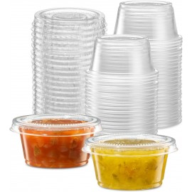 (2 oz - 100 Sets) Clear Diposable Plastic Portion Cups With Lids, Small Mini Containers For Portion Controll, Jello Shots, Meal Prep, Sauce Cups, Slime, Condiments, Medicine, Dressings, Crafts,