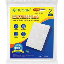 TICONN 2PK Mattress Bag for Moving Storage, Waterproof Mattress Protector Fits up to 16 Thick Mattress, Heavy-Duty Mattress Moving Supplies and Moving Bags (1.5 mil, Queen)