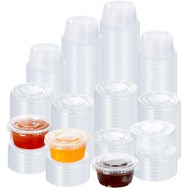 BHYTAKI Jello Short Cups, 200 Sets - 2 oz Disposable Plastic Portion Cups with Lids, Souffle Cups, Clear Plastic Containers With Lids, Condiment Cups, Sauce Cups,Disposable Souffle Cups.(2 oz)