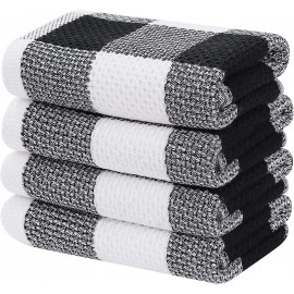 Homaxy 100% Cotton Waffle Weave Check Plaid Kitchen Towels, 13 x 28 Inches, Super Soft and Absorbent Dish Towels for Drying Dishes, 4-Pack, White & Black