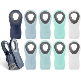 COOK WITH COLOR 10 Pc Bag Clips with Magnet- Food Clips, Chip Clips, Bag Clips for Food Storage with Air Tight Seal Grip, Snack Bags and Food Bags (Blue Ombre, Shades of Blue, Green and White)