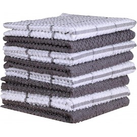 AMOUR INFINI Cotton Terry Kitchen Dish Cloths | Set of 8 | 12 x 12 Inches | Super Soft and Absorbent |100% Cotton Dish Rags | Perfect for Household and Commercial Uses | Light Gray