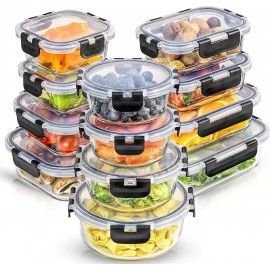 JoyJolt JoyFul 24pc Borosilicate Glass Storage Containers with Lids. 12 Airtight, Freezer Safe Food Storage Containers, Pantry Kitchen Storage Containers, Glass Meal Prep Container for Lunch
