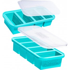 Souper Cubes 1 Cup Silicone Freezer Tray With Lid - Easy Meal Prep Container and Kitchen Storage Solution - Silicone Molds for Soup and Food Storage - Aqua - 2-Pack