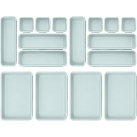 Famhap 16 PCS Plastic Drawer Organizer Set, Desk Drawer Divider Organizer Trays, Vanity Storage Bins for Makeup, Jewelry, Utensils, Gadgets for Kitchen, Bedroom, Bathroom and Office (Green)