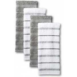 KitchenAid Albany Kitchen Towel 4-Pack Set, Cotton, Grey/White, 16x26